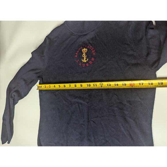 LAUREN RALPH LAUREN Preppy Med Navy Sweater Gold Button Anchor Crown Embroidery - Picture 7 of 7